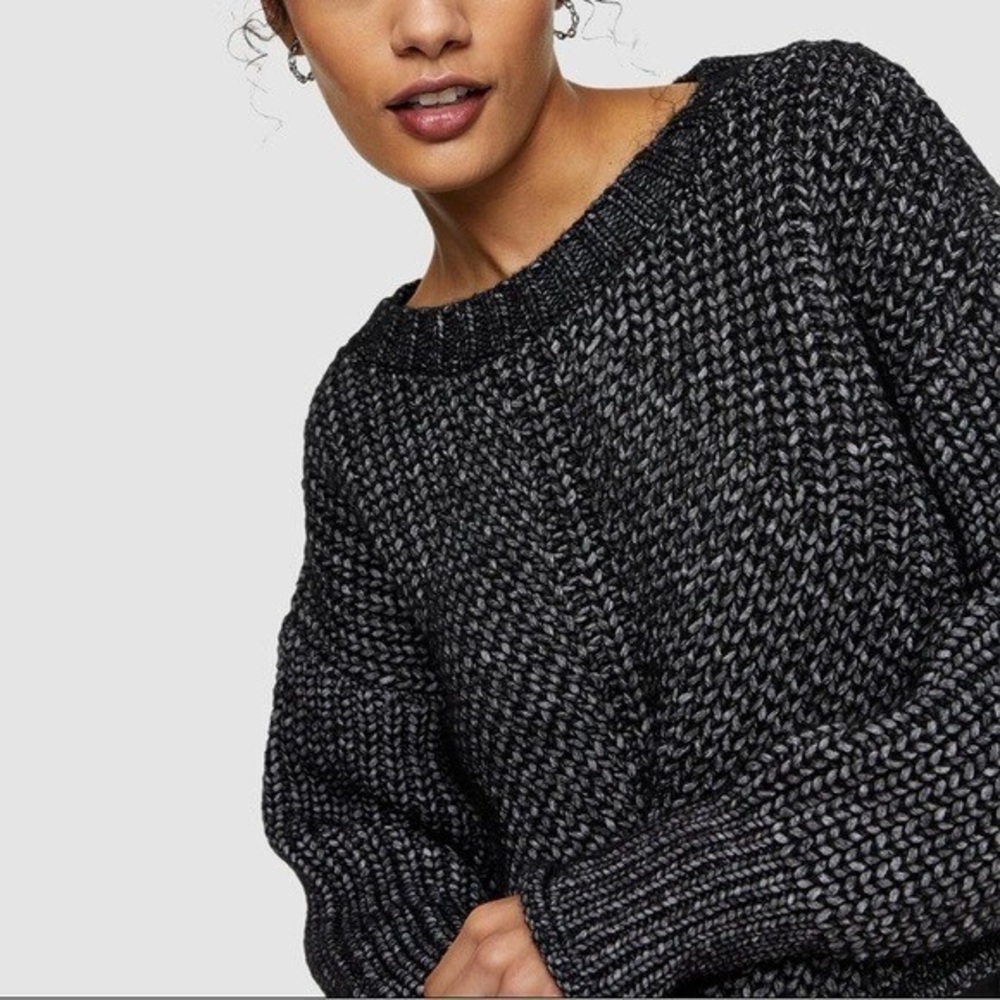 Topshop twist yarn charcoal grey chunky knit crop cozy pullover